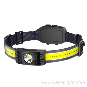 Wason New Best Seller Full Vision Headlamp Broad Beam Type-C Rechargeable Factory Outdoor Powerful COB Led Head Lamp